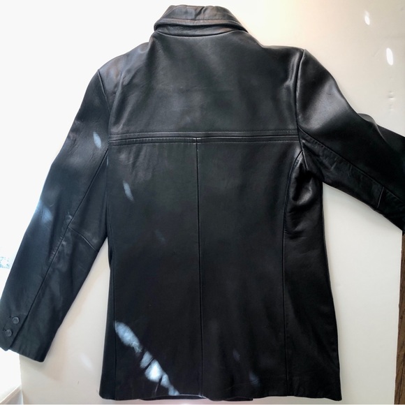 Black Genuine Leather 5 Button Pockets Classic Coat Jacket ColeB Co. - Picture 7 of 9